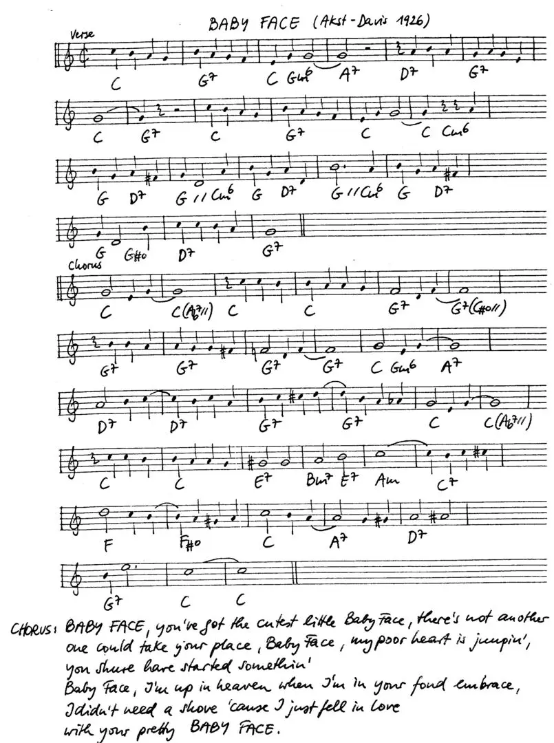baby face free jazz leadsheet - Courtesy of the Jungle Jazz Band